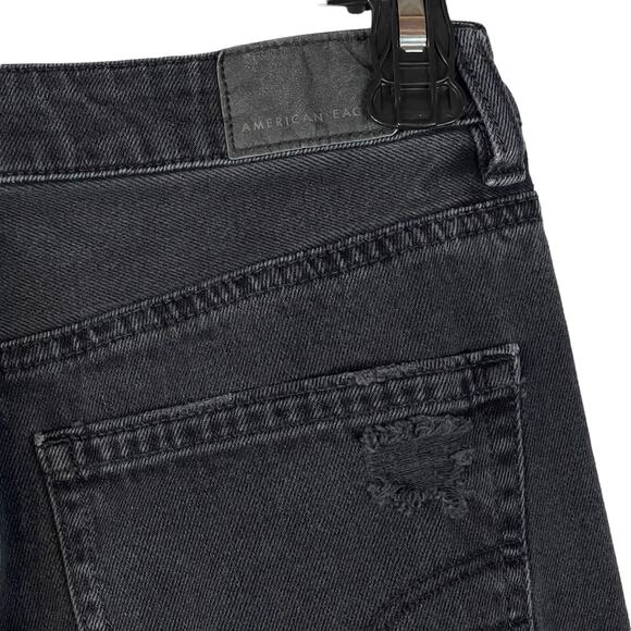 American Eagle SZ 2 Mom Straight Jeans Distressed Pockets High-Rise Faded Black - Picture 8 of 12